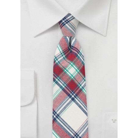 Summer Madras Tie in Red, Cream, Blue, and Green