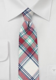Summer Madras Tie in Red, Cream, Blue, and Green