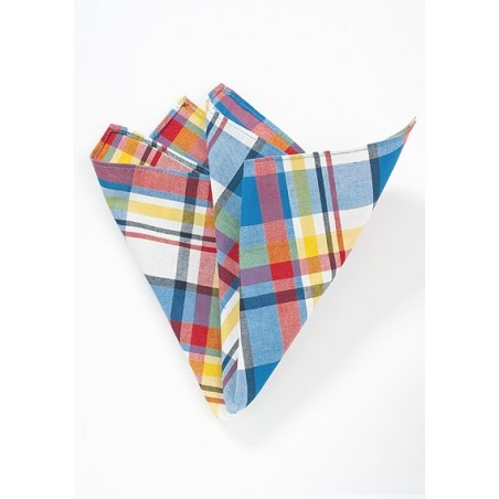 Summer Madras Pocket Square in Cotton
