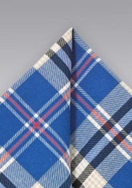 Cotton Plaid Pocket Square in Blue, Beige, and Black