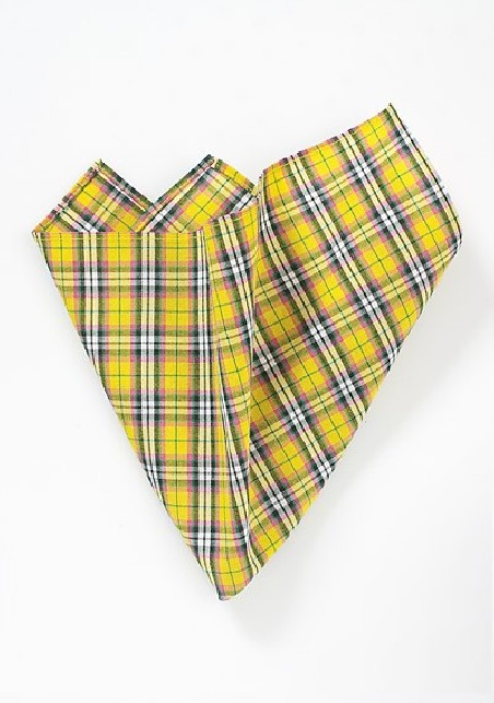Yellow, Pink, and Gray Plaid Pocket Square