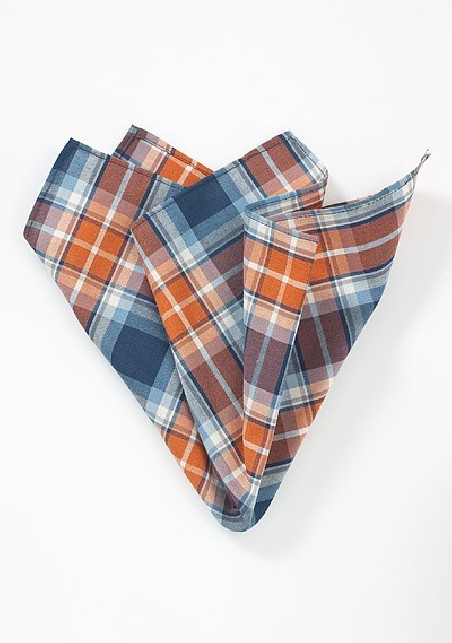 Tangerine and Blue Plaid Pocket Square