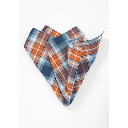 Tangerine and Blue Plaid Pocket Square