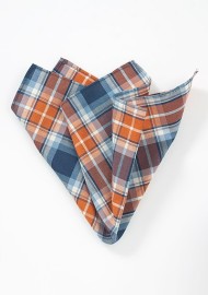 Tangerine and Blue Plaid Pocket Square
