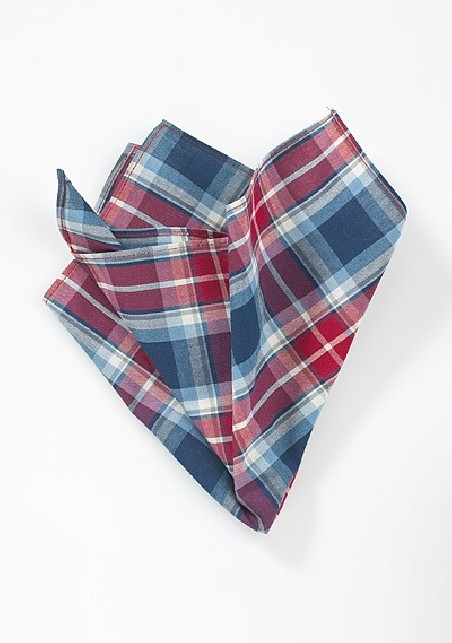 Modern Cotton Pocket Square in Red and Blue