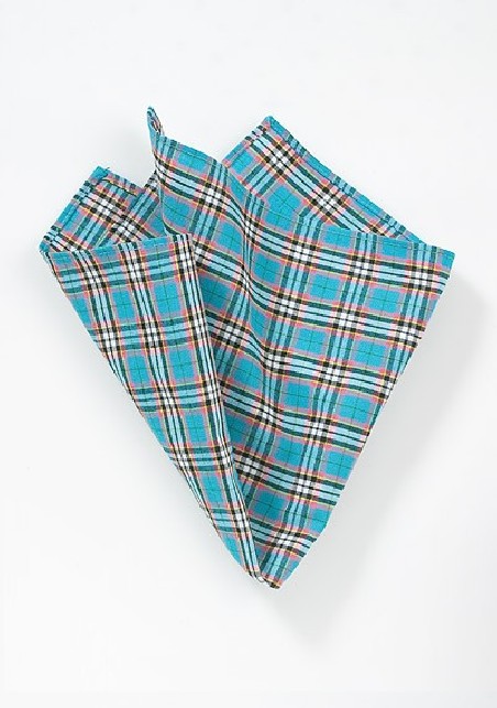 Plaid Pocket Square in Summer Turquoise