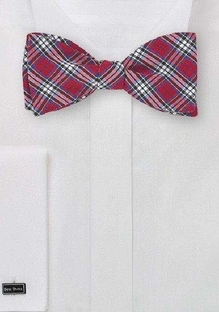 Plaid Bow Tie in Red, Yellow, White, and Blue
