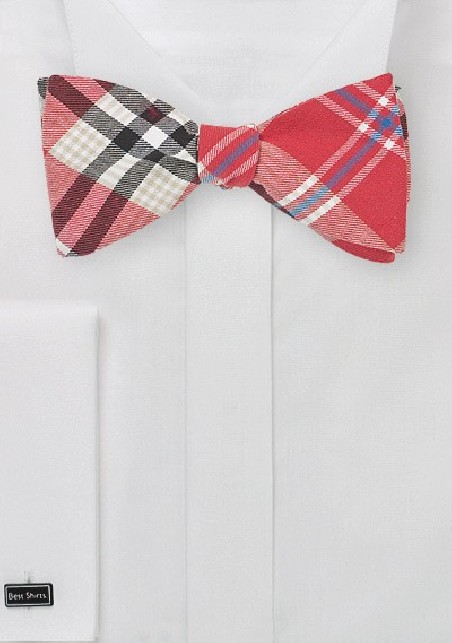 Cotton Plaid Bow Tie in Summer Reds