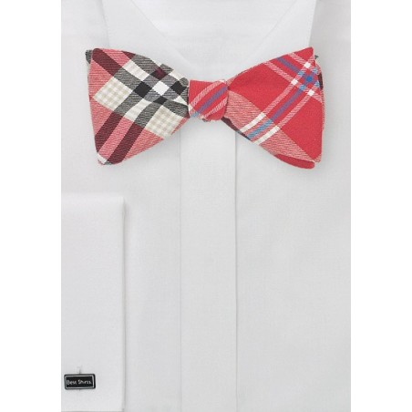 Cotton Plaid Bow Tie in Summer Reds