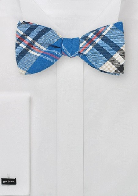 Madras Bow Tie in Royal Blue