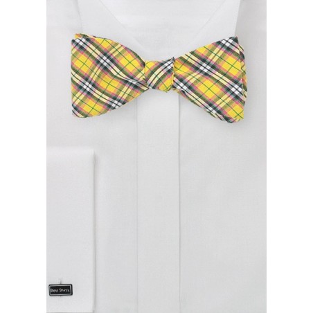 Yellow and Pink Plaid Bow Tie