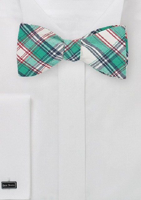 Summer Plaid Bow Tie in Green and Cream