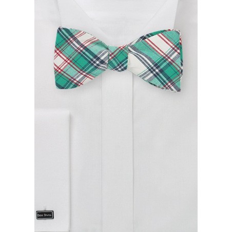 Summer Plaid Bow Tie in Green and Cream