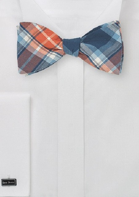 Blue and Orange Plaid Bow Tie