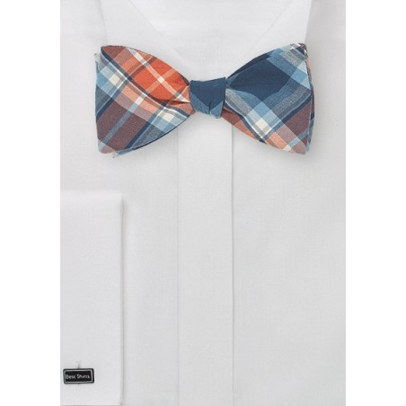Blue and Orange Plaid Bow Tie