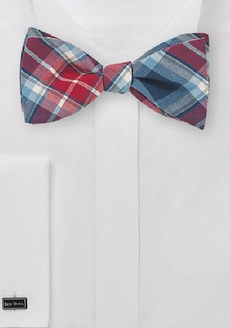 Red and Navy Plaid Bow Tie