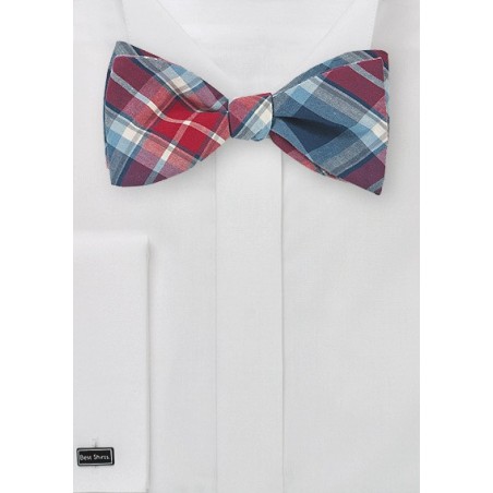 Red and Navy Plaid Bow Tie