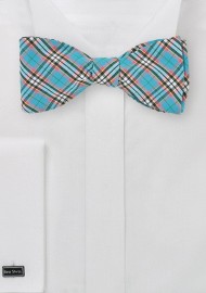 Turquoise Bow Tie with Trendy Plaid Design