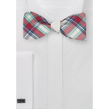 Summer Cotton Bow Tie in Red and Off White