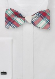 Summer Cotton Bow Tie in Red and Off White