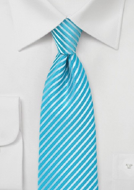 Bright Aqua Striped Tie in XL Length