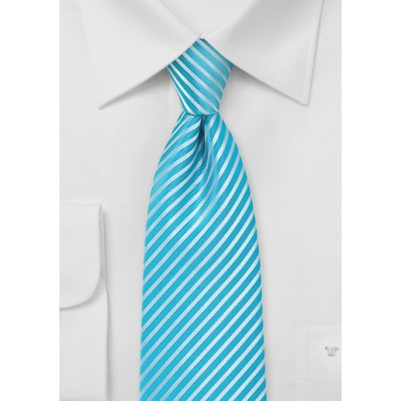 Bright Aqua Striped Tie in XL Length