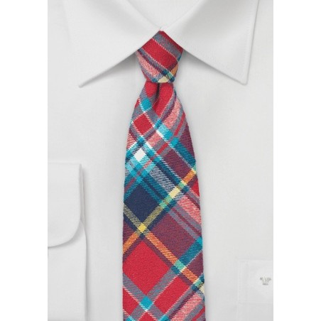 Flannel Madras Plaid Tie in Red, Aqua, and Navy