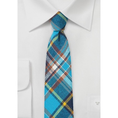 Skinny Flannel Plaid Tie in Turquoise