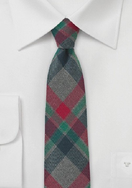 Winter Flannel Necktie in Red, Green, Charcoal