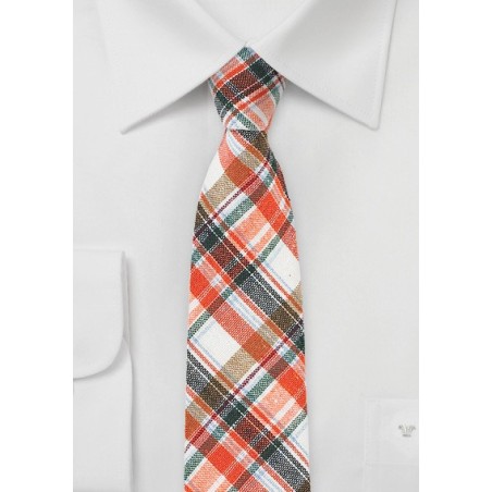Orange, Tan, and Brown Linen Plaid Tie