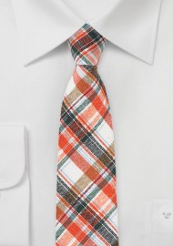 Orange, Tan, and Brown Linen Plaid Tie