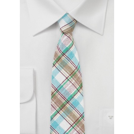 Colorful Summer Linen Plaid Tie