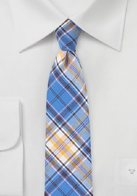 Colorful Summer Cotton Tie in Lavender, Blue, and Golden Tan