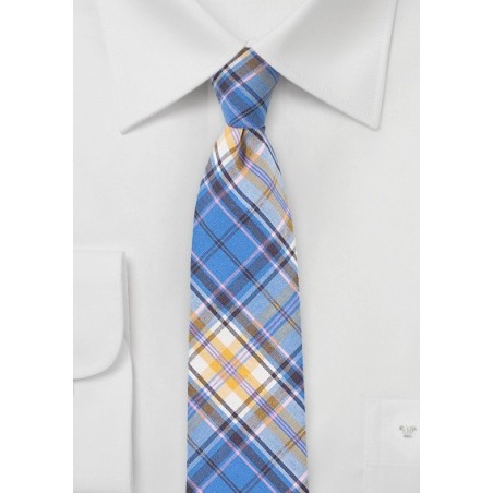 Colorful Summer Cotton Tie in Lavender, Blue, and Golden Tan