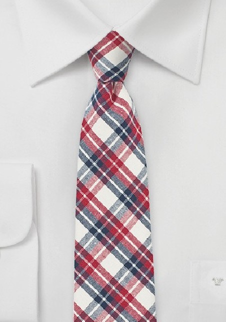 Red, Navy, and Cream Checkered Tie