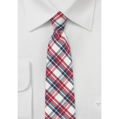 Red, Navy, and Cream Checkered Tie