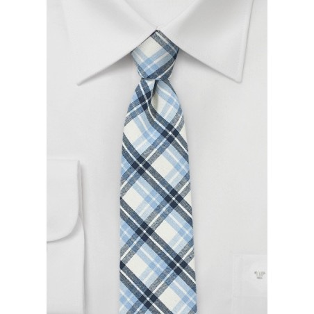 Blue Summer Plaid Tie in Pure Cotton
