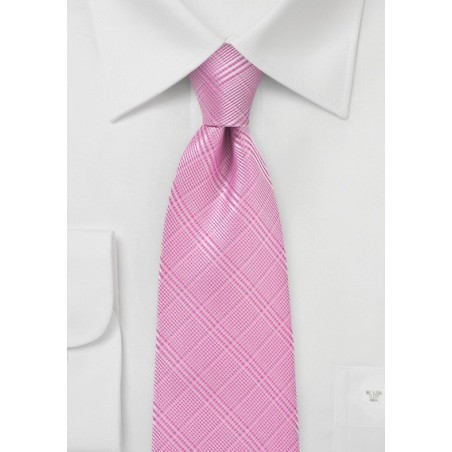 Bright Pink Necktie with Trendy Check Pattern