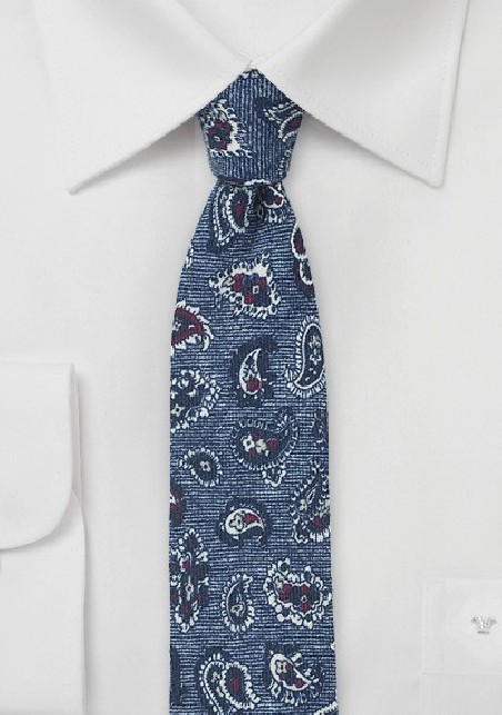 Wool Paisley Tie in Denim Blue