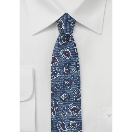 Wool Paisley Tie in Denim Blue