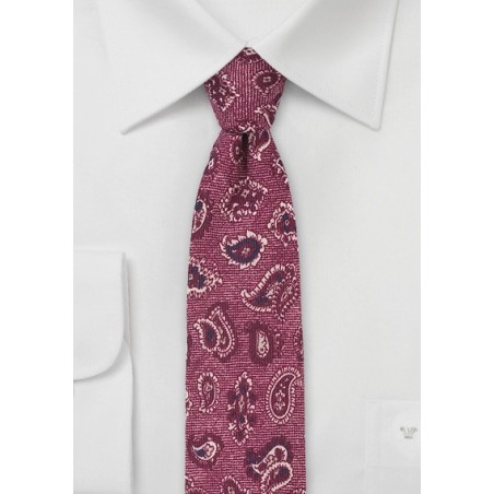 Wool Paisley Tie in Wine Red
