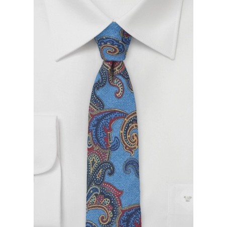 Bold Paisley Print Wool Tie in Blue