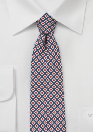 Retro Graphic Print Tie in Blue, Red, Cream