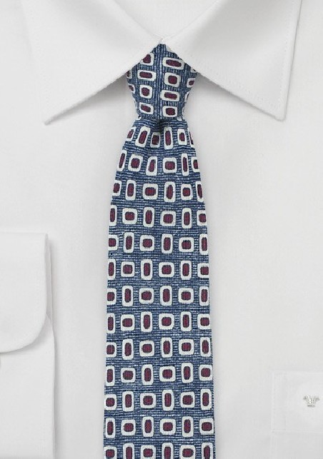 Wool Print Designer Tie in Denim Blue
