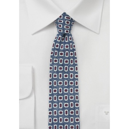 Wool Print Designer Tie in Denim Blue