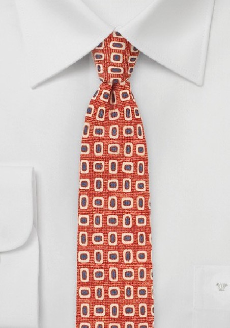 Wool Print Skinny Tie in Orange