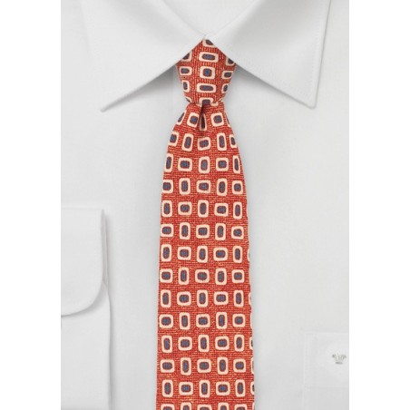 Wool Print Skinny Tie in Orange