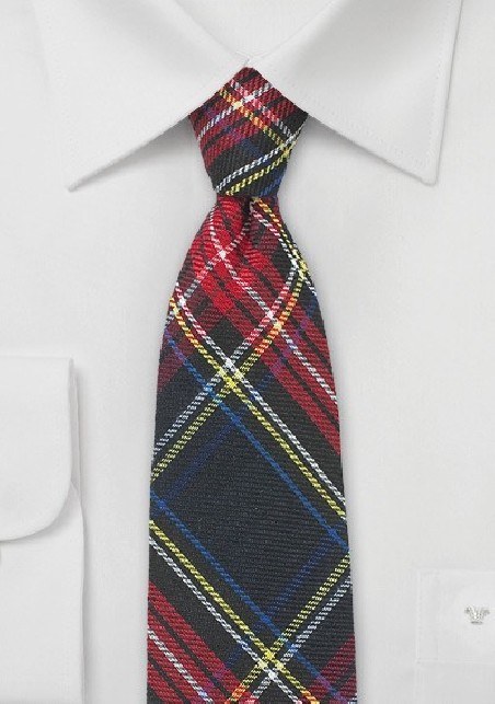 Flannel Plaid Skinny Tie in Black, Red, Yellow, Navy