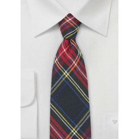 Flannel Plaid Skinny Tie in Black, Red, Yellow, Navy