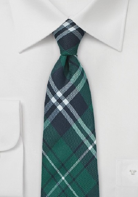 Forest Green Plaid Cotton Tie